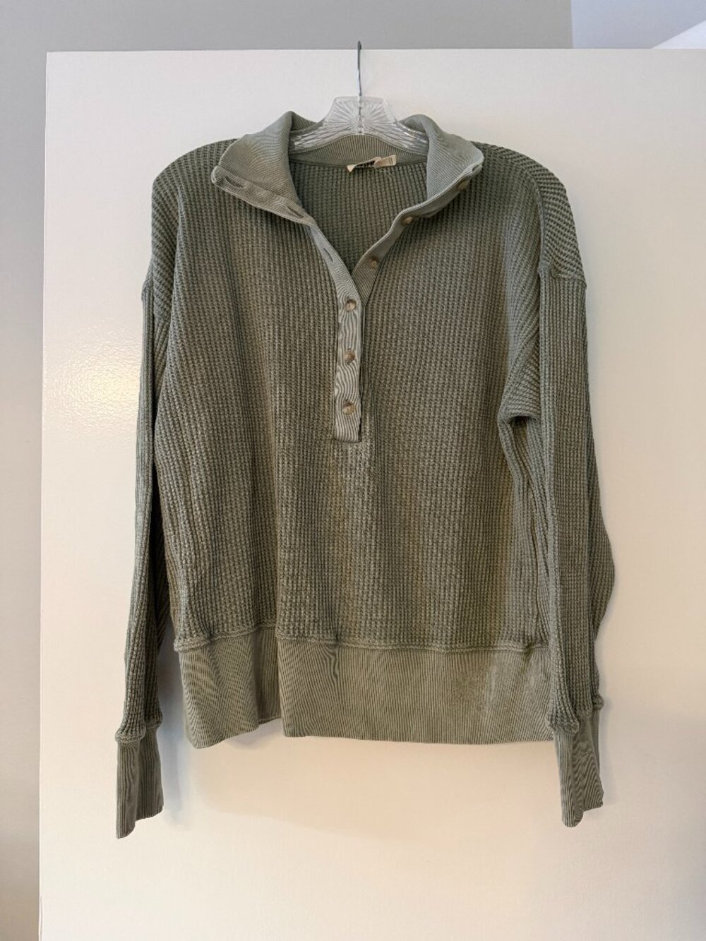 Faherty Waffle Knit Henley Pullover Green Size M